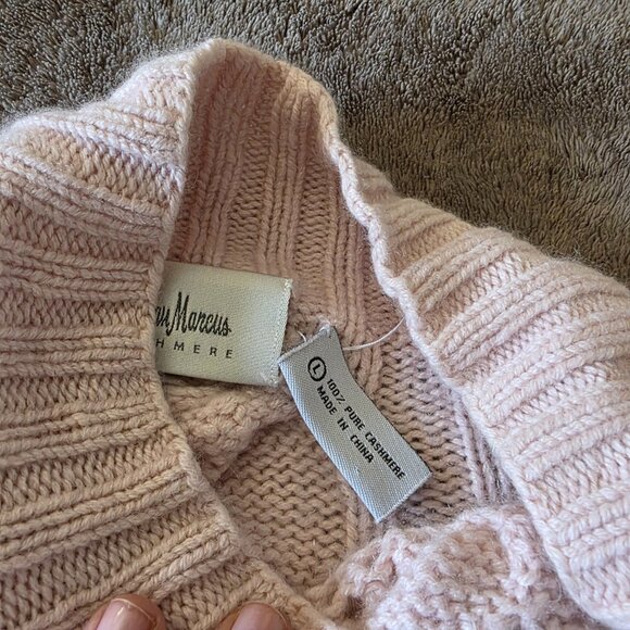 Neiman Marcus 100% Cashmere Sweater Large Pink Cable Knit Mock Neck Pullover - Picture 6 of 16